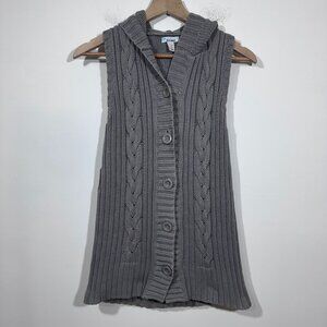 Vintage Old Navy Womens Y2K Hooded Knitted Cardigan Sweater Vest size L
